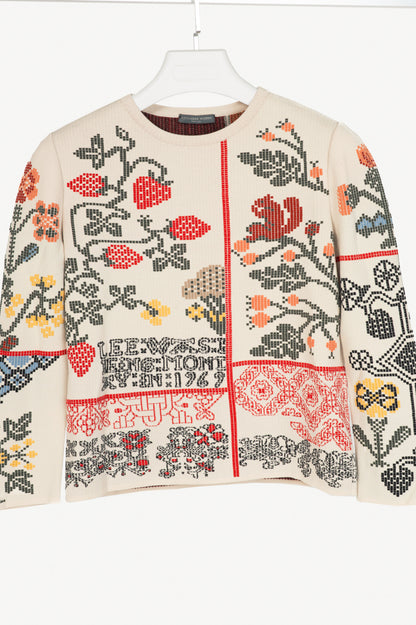 Alexander McQueen AW17 Cream Floral-Cross-Stitch Silk-Blend Sweater