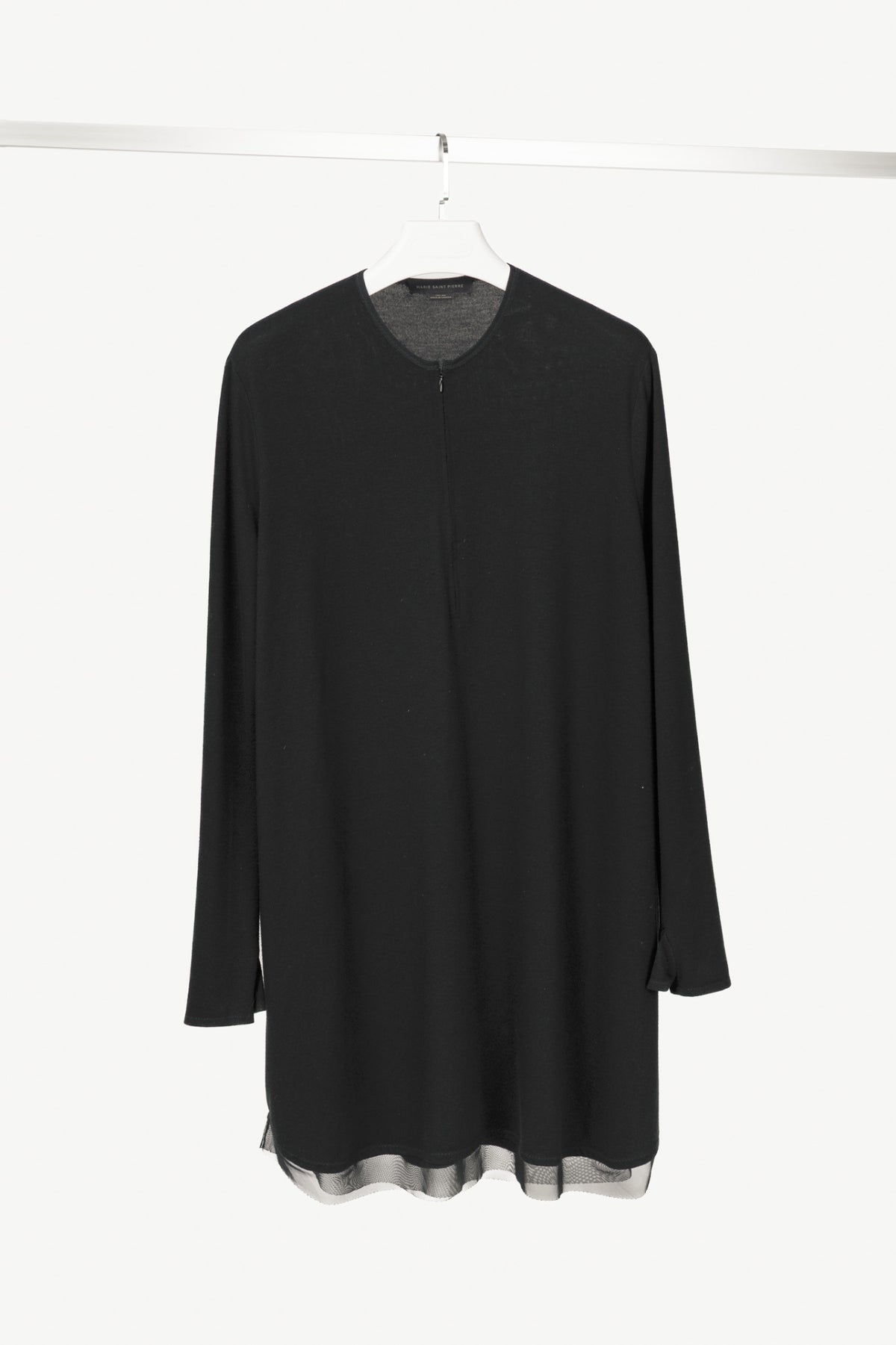 Marie Saint Pierre Black Jersey Zip-Front Mesh-Hem Tunic