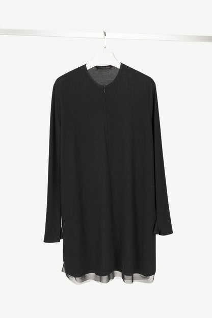 Marie Saint Pierre Black Jersey Zip-Front Mesh-Hem Tunic