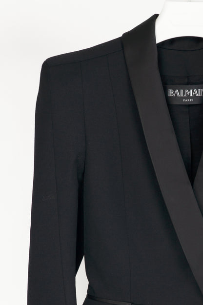 Balmain Black Wool-Twill Double-Breasted Cropped Peplum Blazer