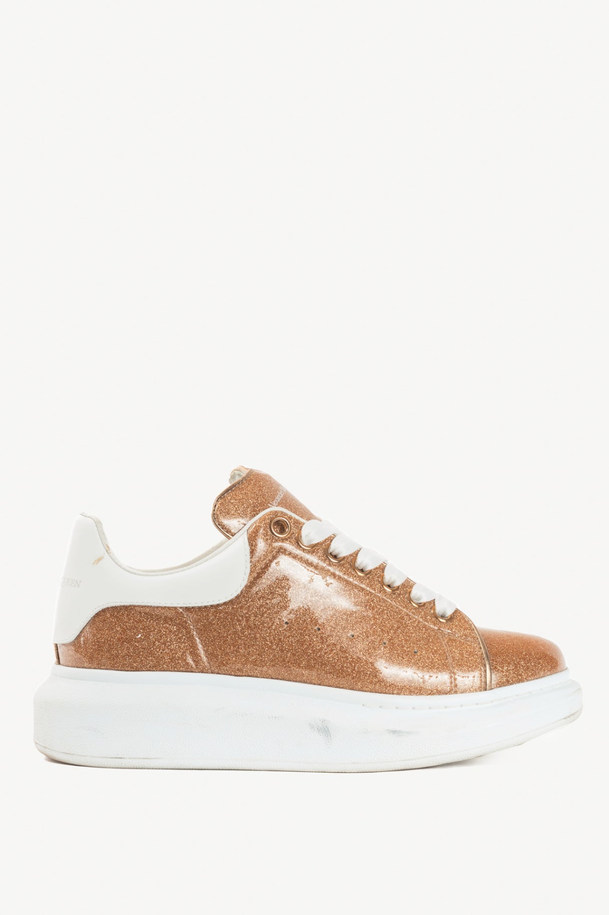 Alexander McQueen Oversized "Rose Gold & White" Glace Glitter Platform Sneakers