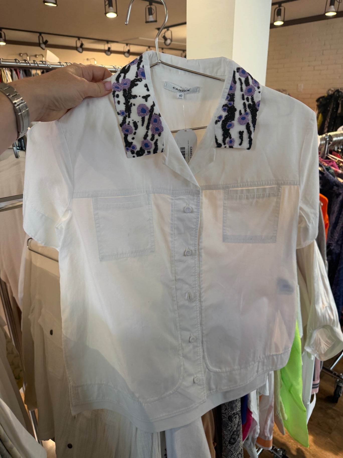 White Embellished Collar Poplin Shirt