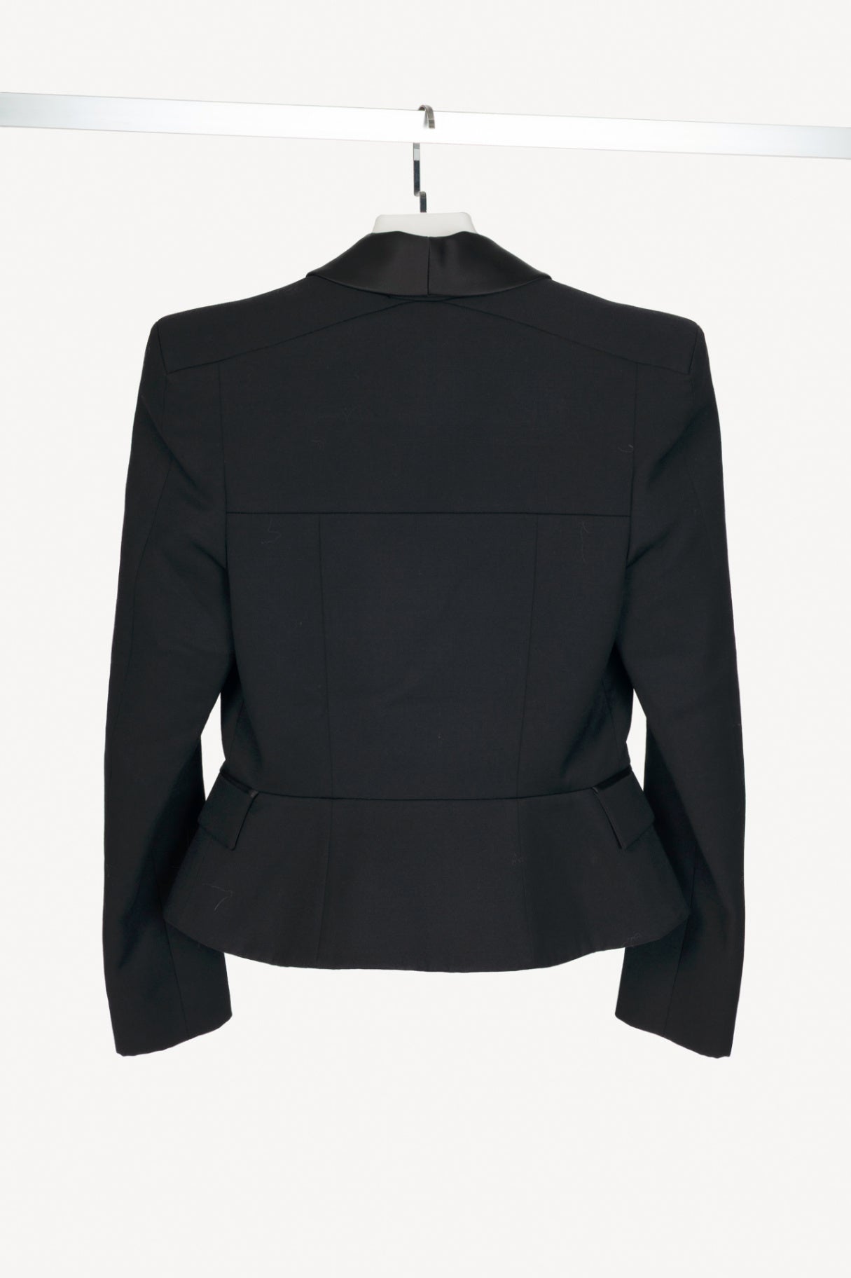 Balmain Black Wool-Twill Double-Breasted Cropped Peplum Blazer