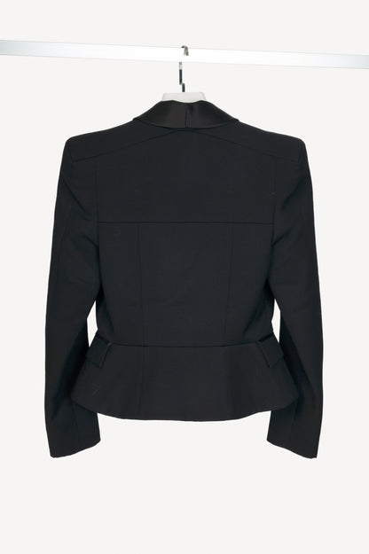 Balmain Black Wool-Twill Double-Breasted Cropped Peplum Blazer
