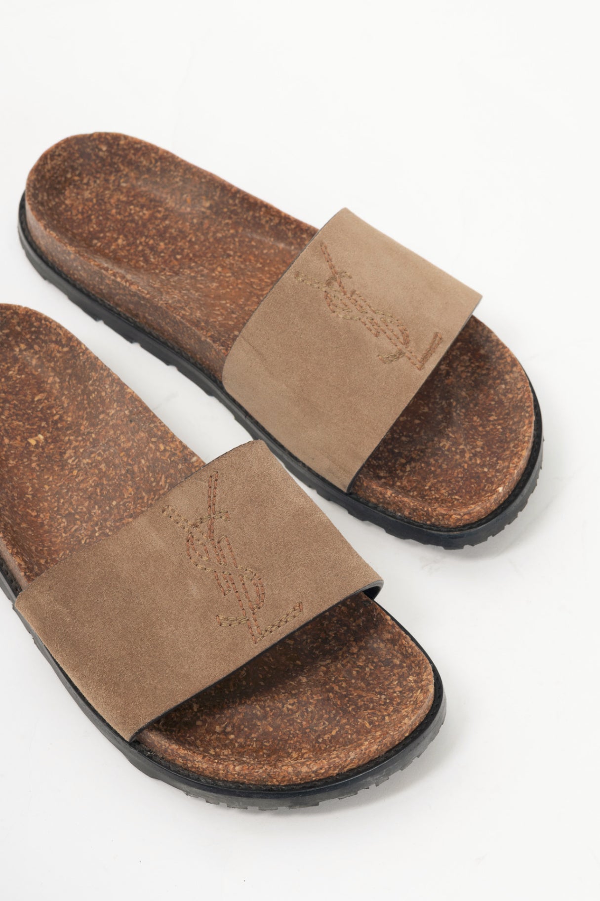 Saint Laurent Joan Mist Otterproof-Suede YSL Slide Sandals