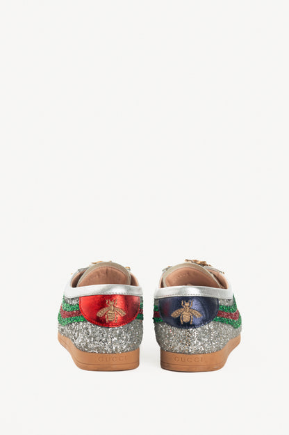 Gucci Falacer Argento Glitter Web-Stripe Bee Sneakers
