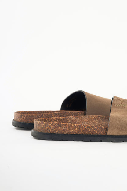 Saint Laurent Joan Mist Otterproof-Suede YSL Slide Sandals
