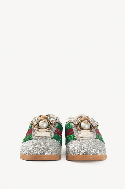 Gucci Falacer Argento Glitter Web-Stripe Bee Sneakers