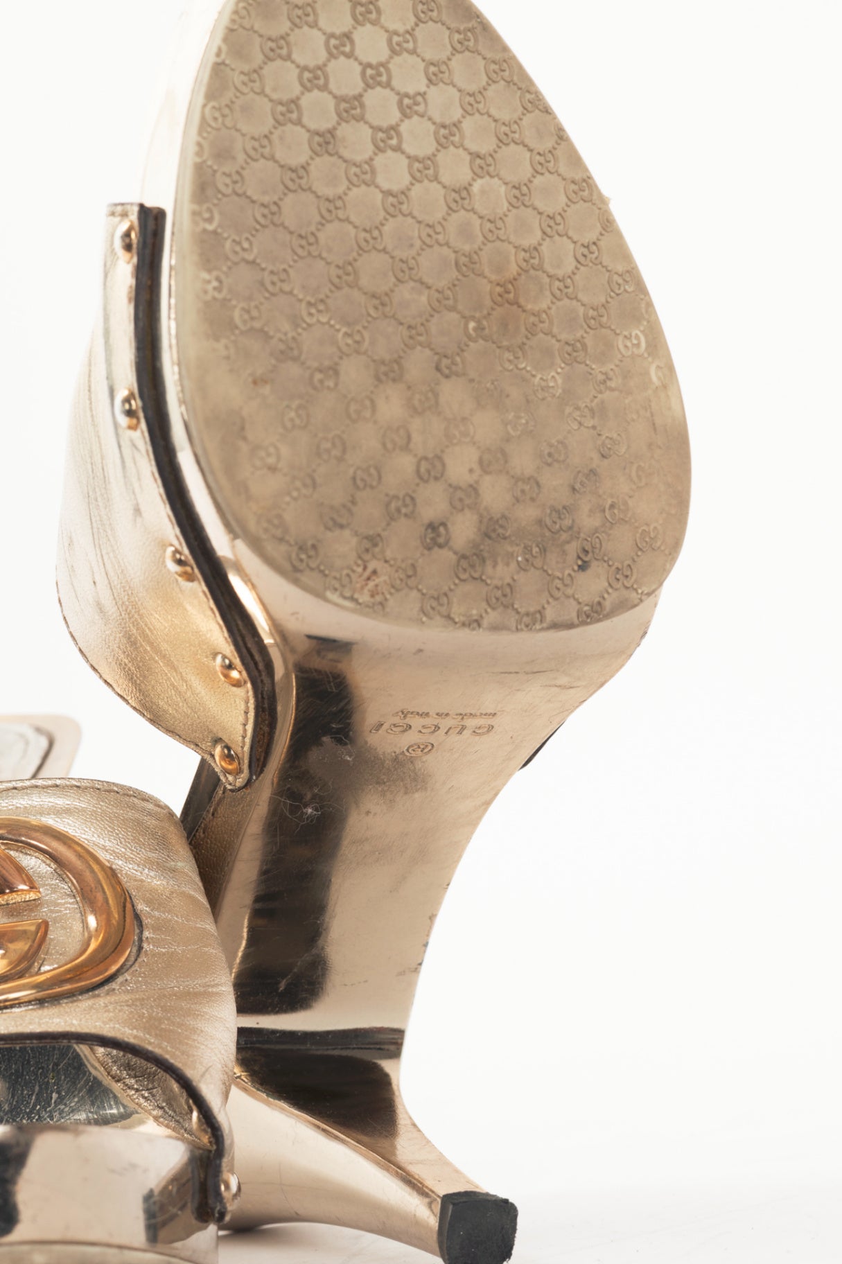 Gucci Metallic Gold Leather GG Mule Sandals