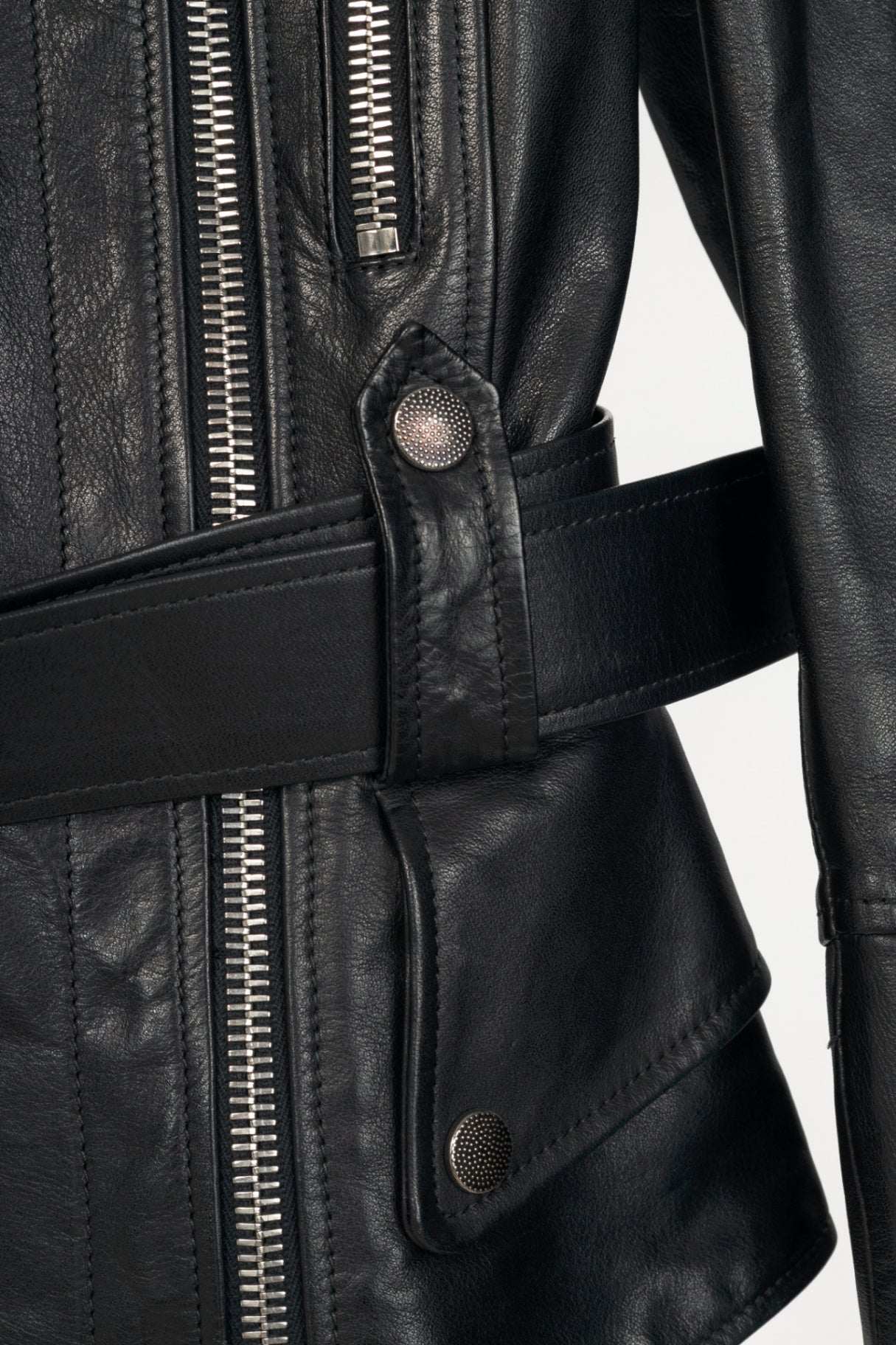 Alexander McQueen Black Leather Belted Peplum Moto Jacket