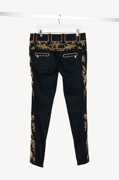 Balmain Black Embroidered Piped Riding-Style Jeans