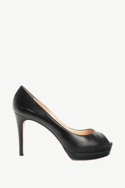 Christian Louboutin Altadama 100 Black Leather Peep-Toe Pumps