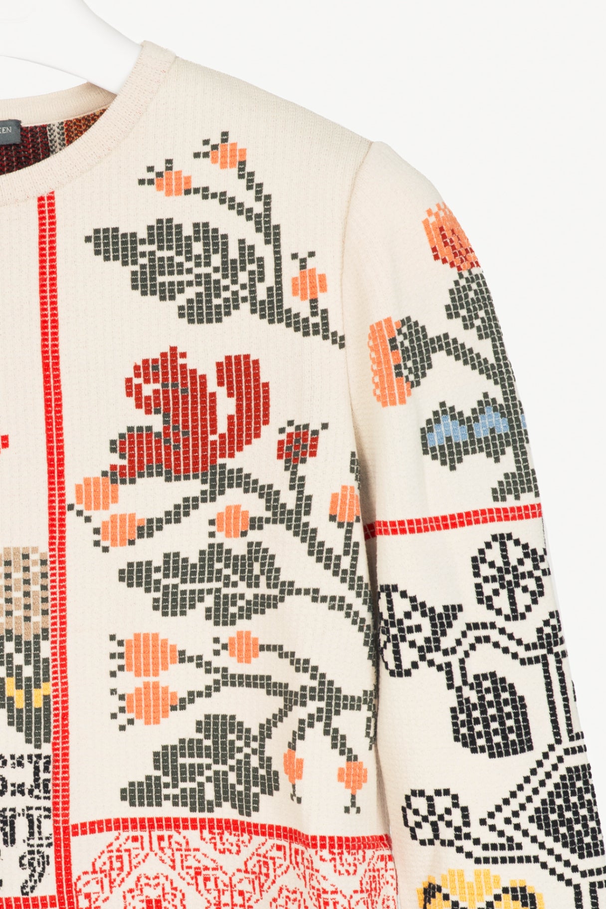 Alexander McQueen AW17 Cream Floral-Cross-Stitch Silk-Blend Sweater