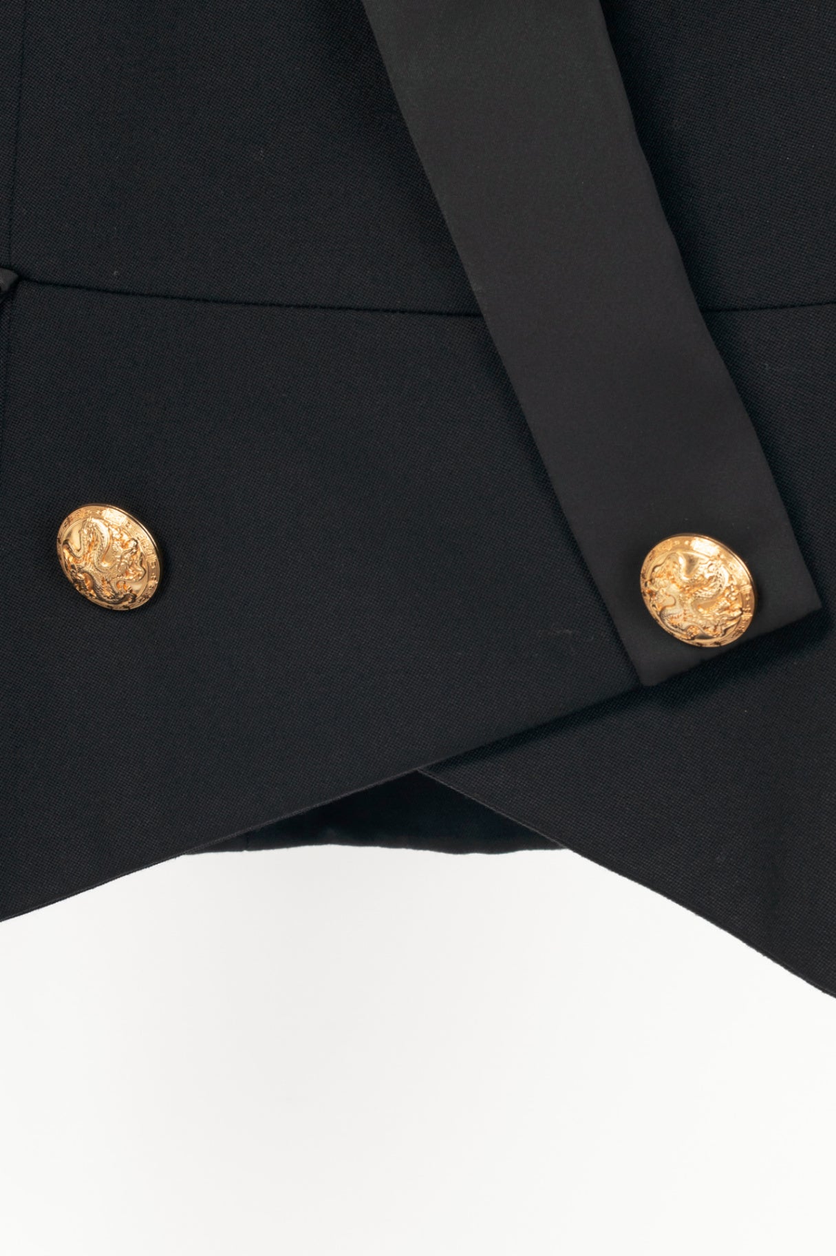 Balmain Black Wool-Twill Double-Breasted Cropped Peplum Blazer