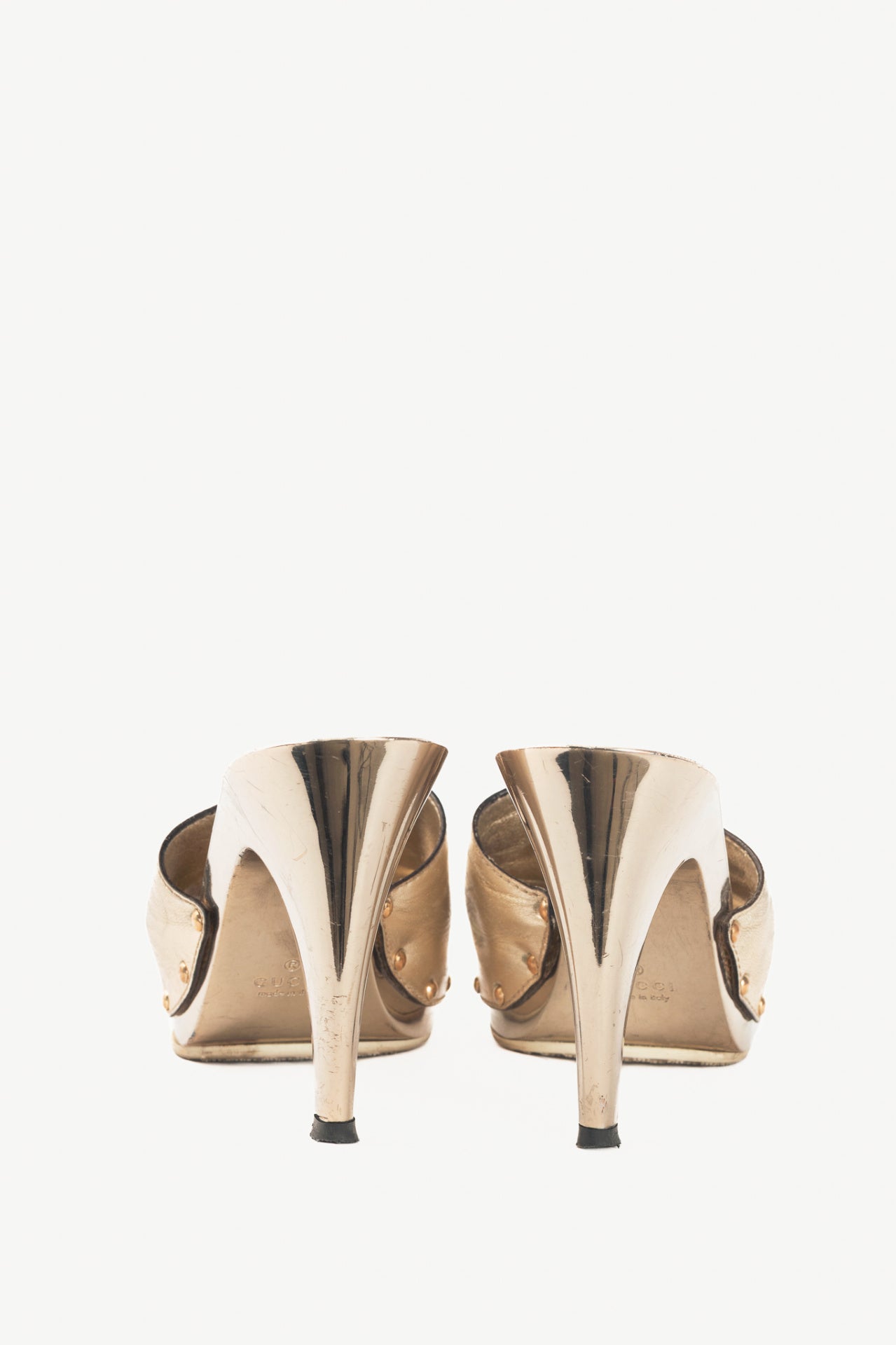 Gucci Metallic Gold Leather GG Mule Sandals