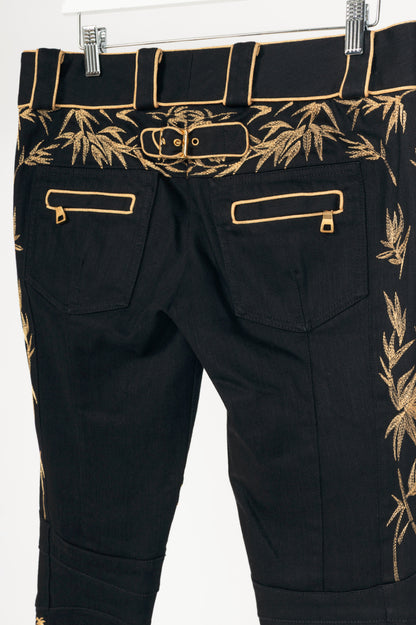 Balmain Black Embroidered Piped Riding-Style Jeans