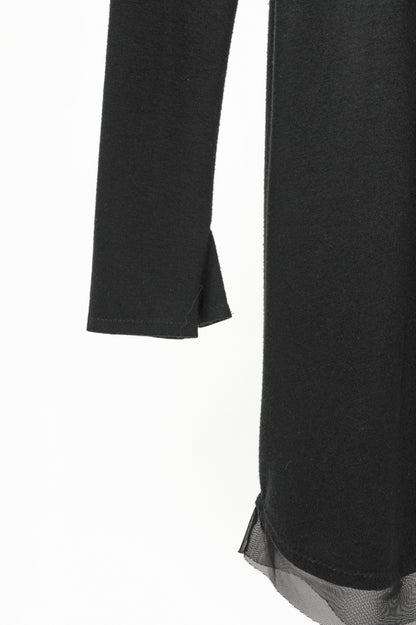 Marie Saint Pierre Black Jersey Zip-Front Mesh-Hem Tunic