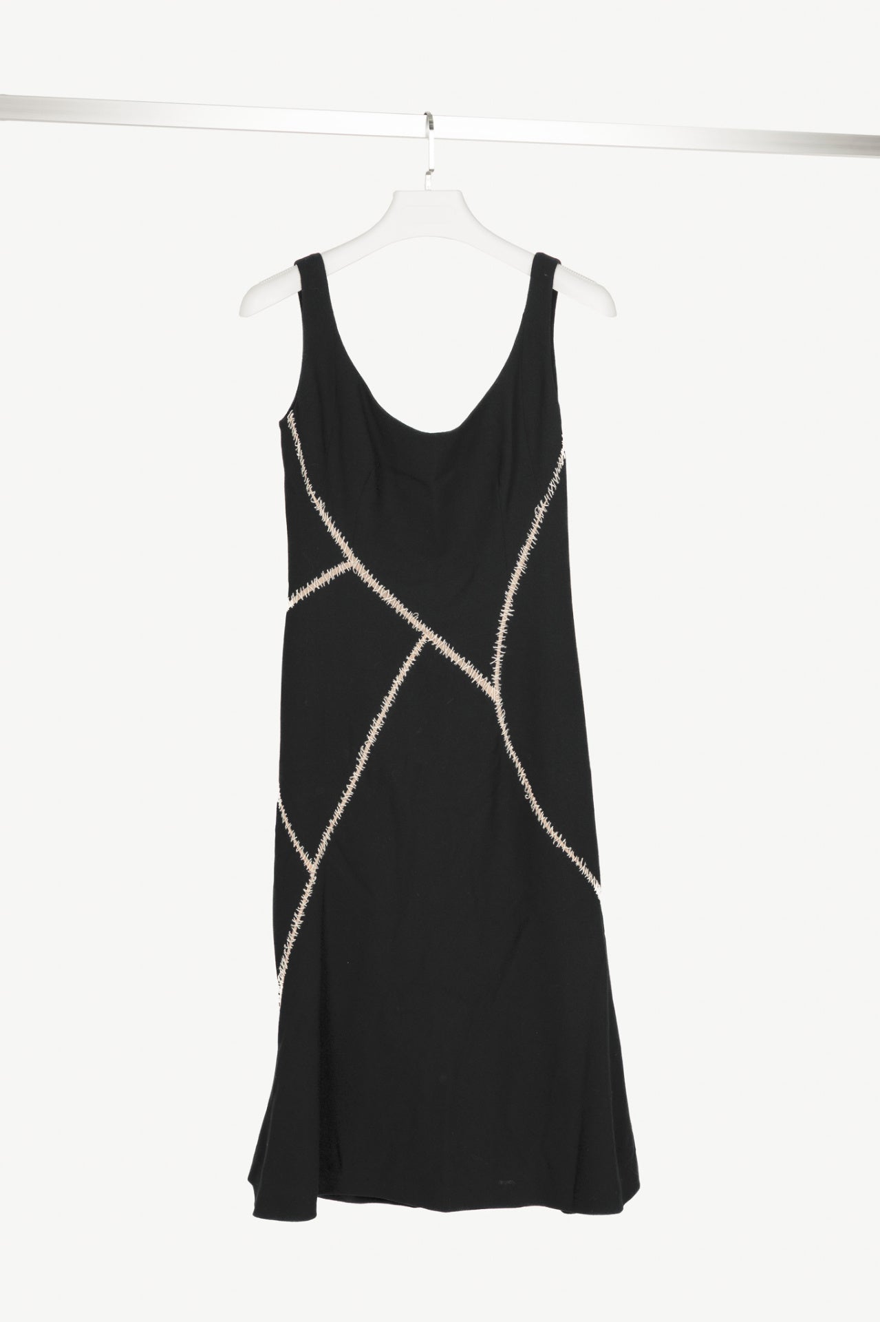 Alexander McQueen Black Stitched-Patchwork Midi Flare-Hem Dress
