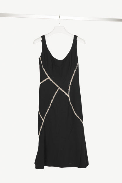 Alexander McQueen Black Stitched-Patchwork Midi Flare-Hem Dress