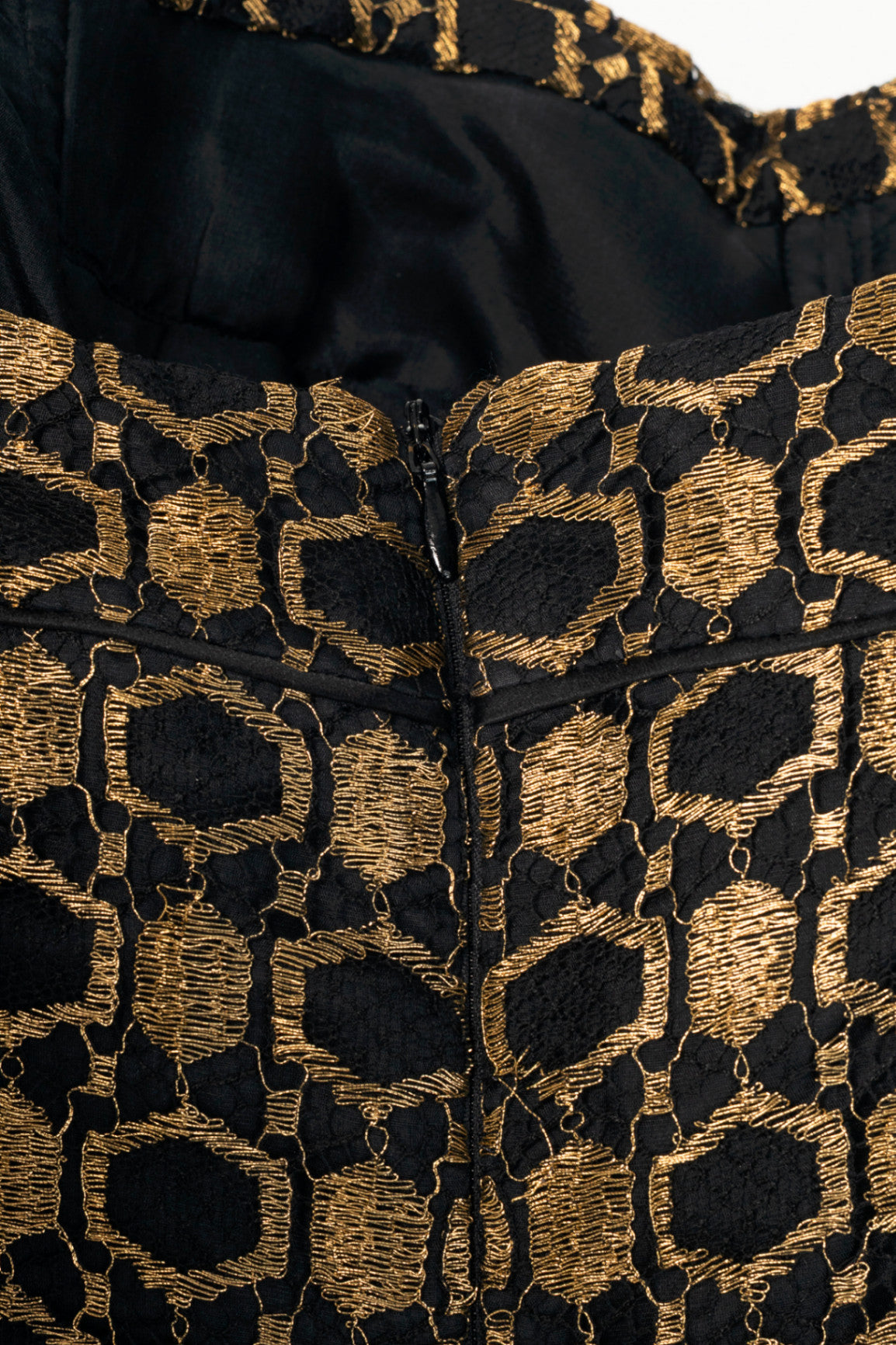 Alexander McQueen SS13 Black & Gold Metallic-Lace Strapless Dress