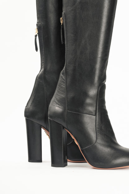 Aquazzura Thigh High 105 Black Stretch Nappa Leather Boots
