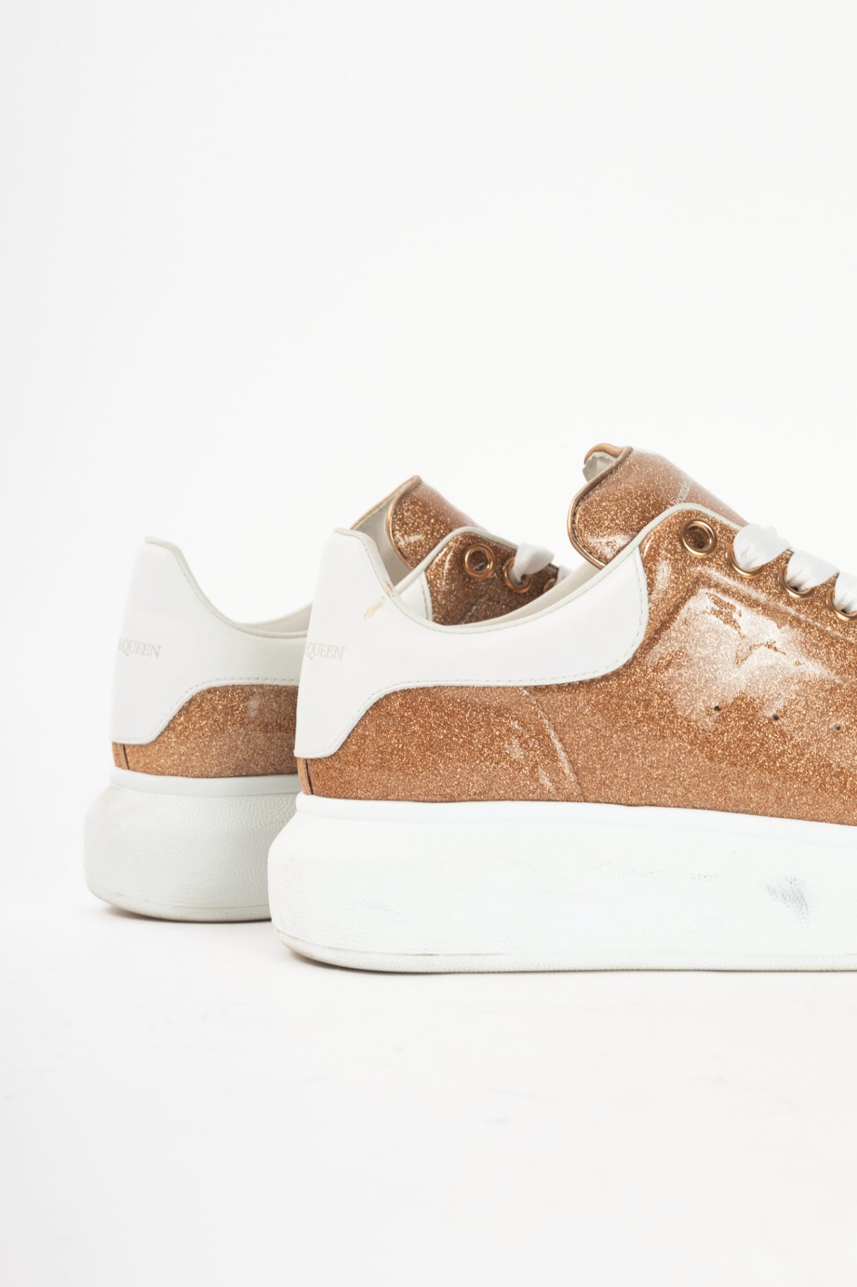 Alexander McQueen Oversized "Rose Gold & White" Glace Glitter Platform Sneakers