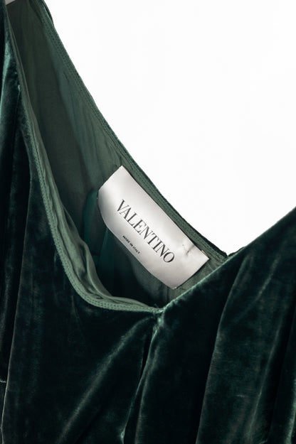 Valentino AW16 Runway Green Velvet Ruffle-Neck Midi Dress