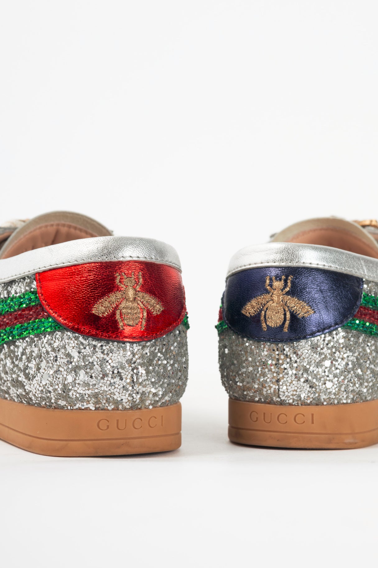 Gucci Falacer Argento Glitter Web-Stripe Bee Sneakers