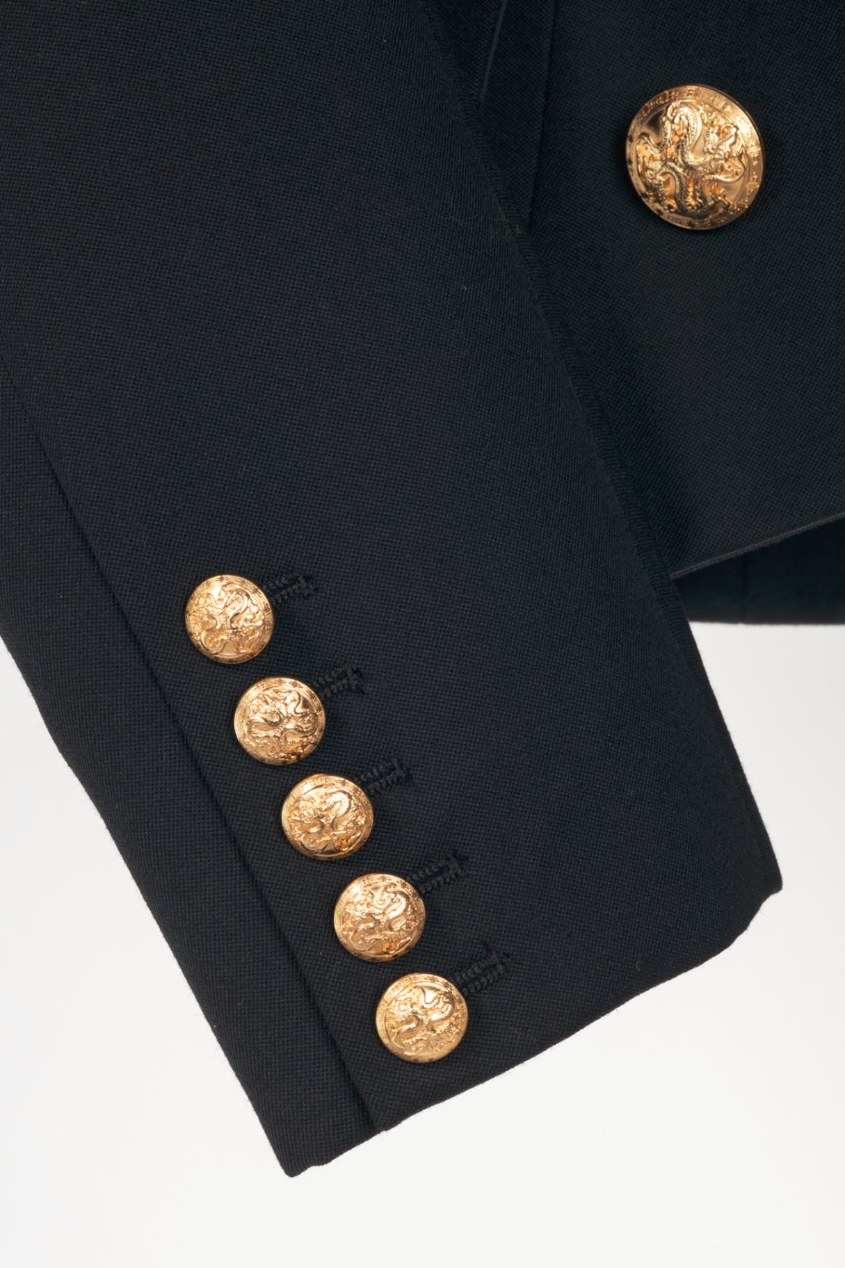 Balmain Black Wool-Twill Double-Breasted Cropped Peplum Blazer