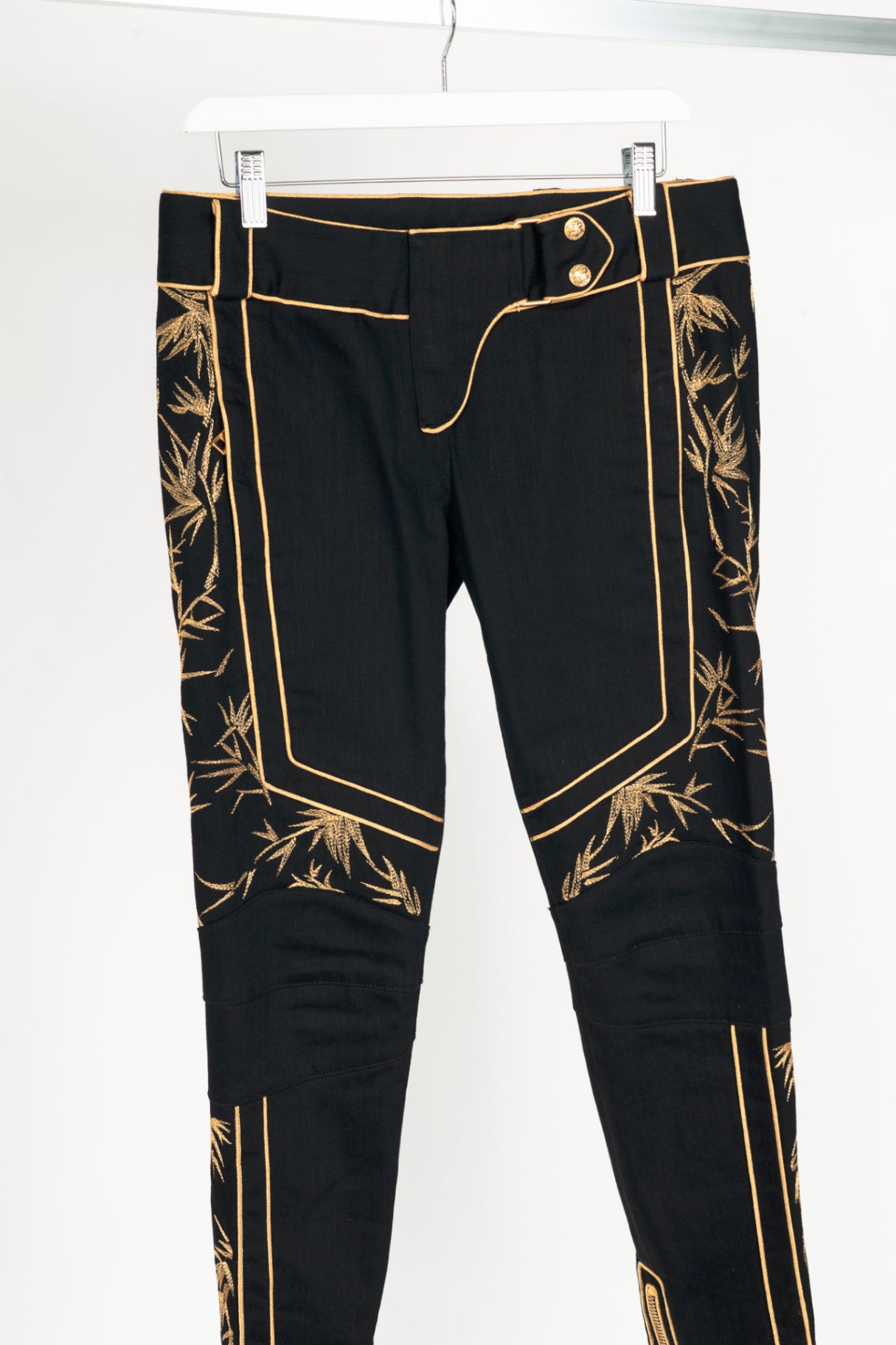 Balmain Black Embroidered Piped Riding-Style Jeans