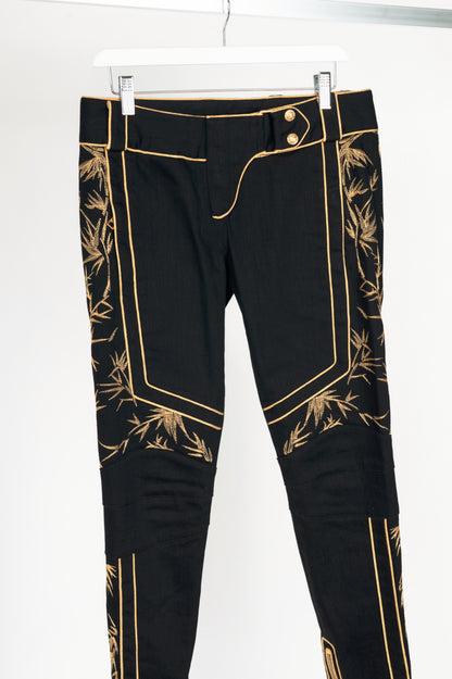 Balmain Black Embroidered Piped Riding-Style Jeans