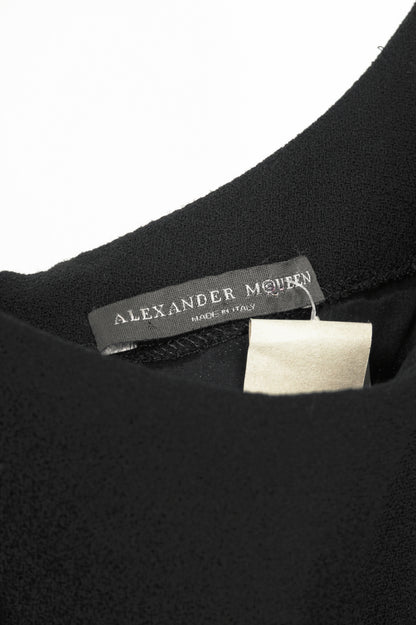 Alexander McQueen Black Stitched-Patchwork Midi Flare-Hem Dress