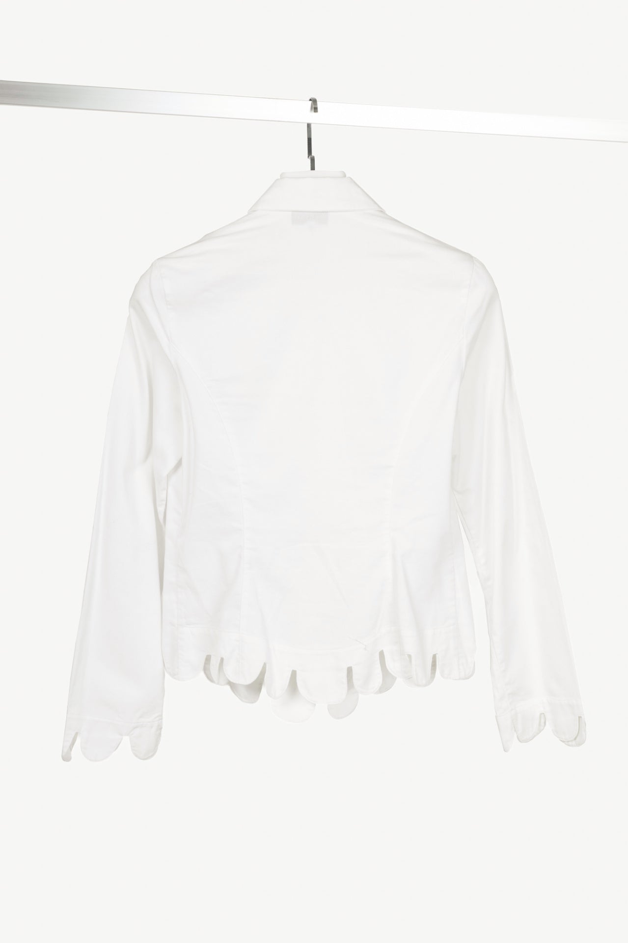 Anne Fontaine Rozene White Cotton-Twill Scalloped Zip Shirt