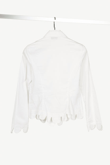 Anne Fontaine Rozene White Cotton-Twill Scalloped Zip Shirt