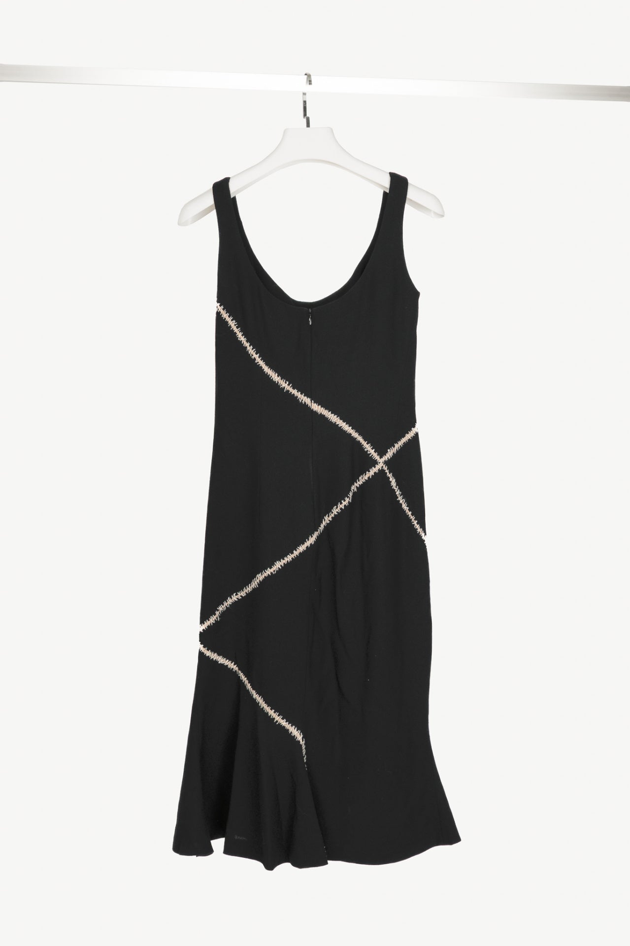 Alexander McQueen Black Stitched-Patchwork Midi Flare-Hem Dress