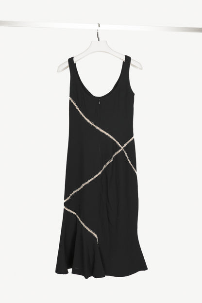 Alexander McQueen Black Stitched-Patchwork Midi Flare-Hem Dress