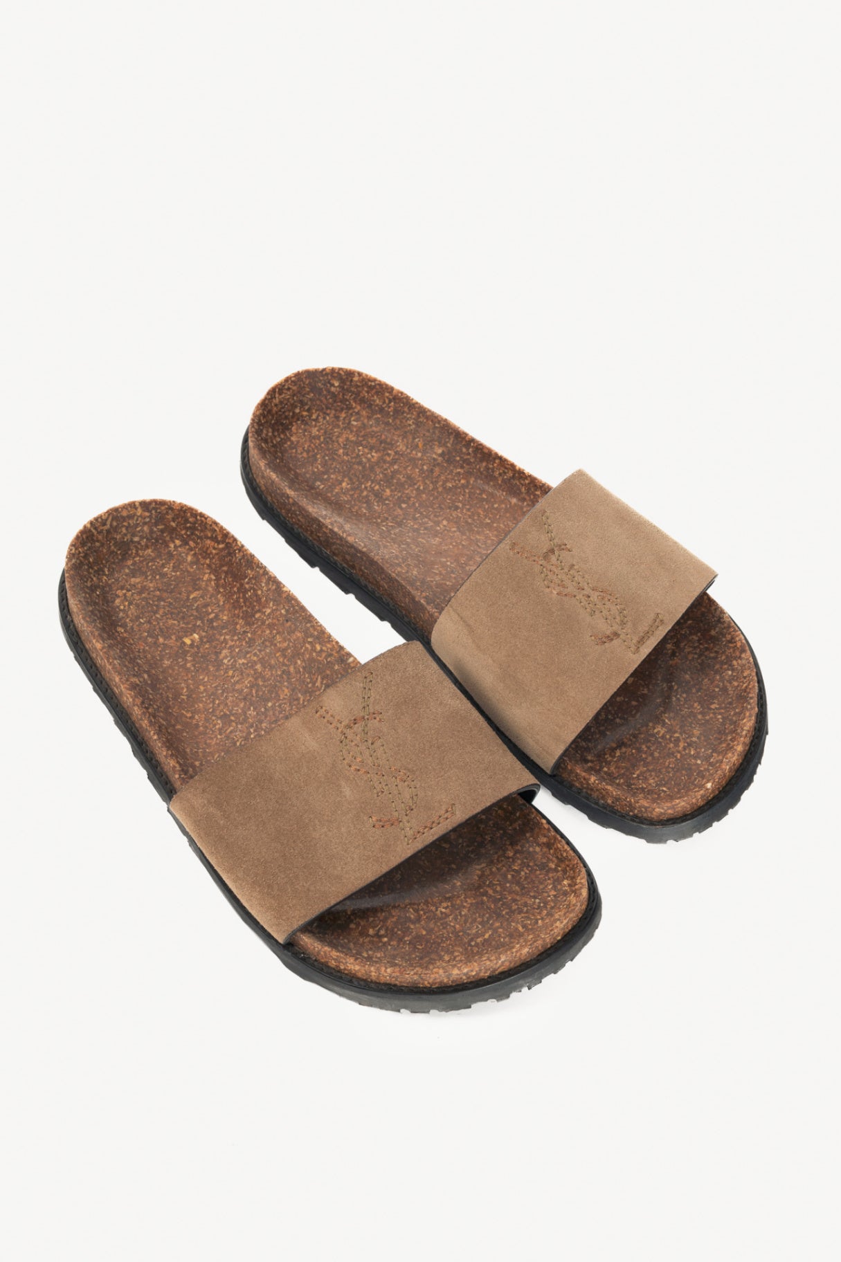 Saint Laurent Joan Mist Otterproof-Suede YSL Slide Sandals