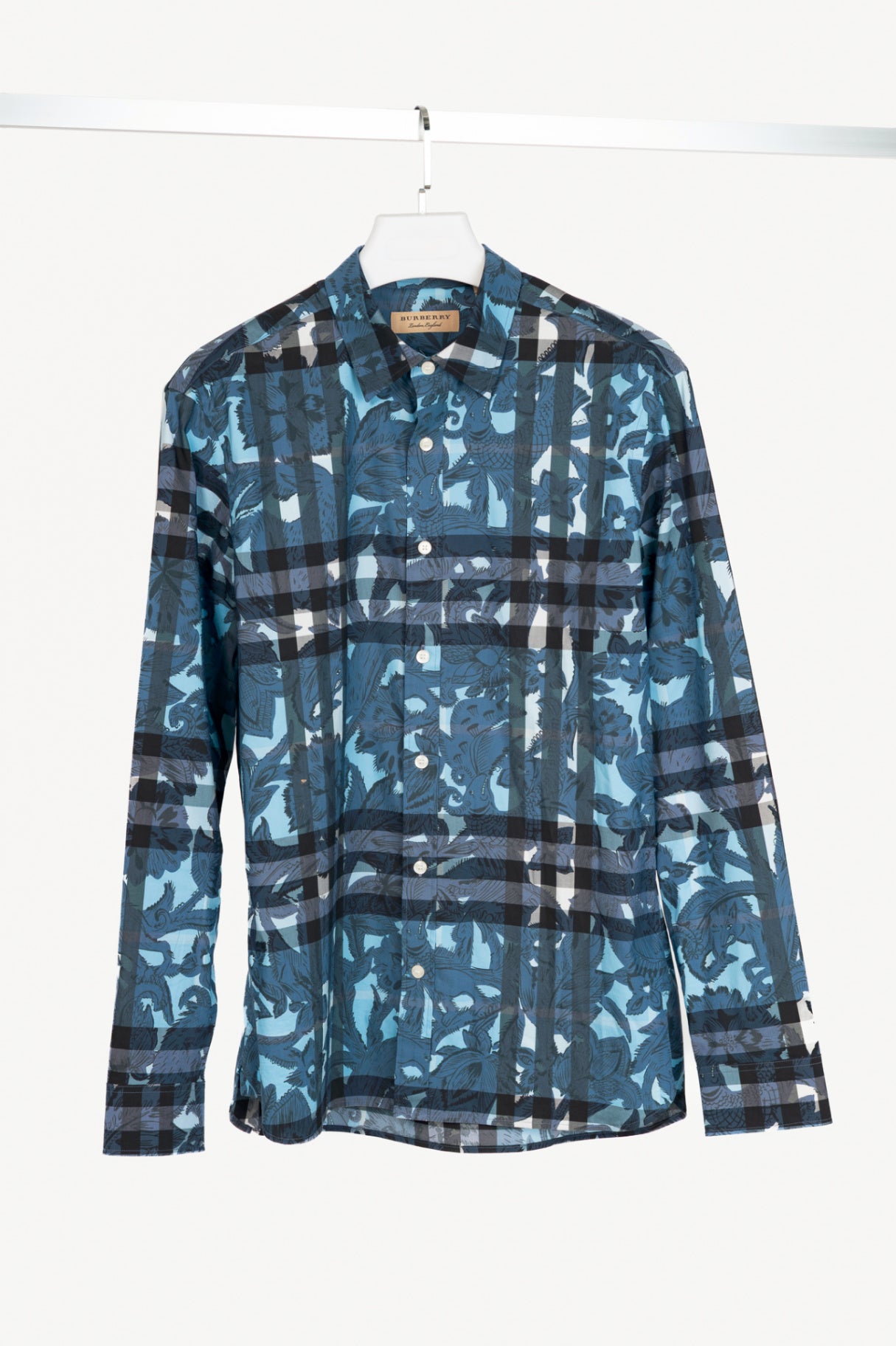 Burberry AW17 Beasts Blue Plaid Cotton-Poplin Buttoned Shirt