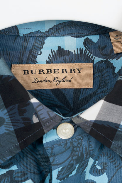 Burberry AW17 Beasts Blue Plaid Cotton-Poplin Buttoned Shirt