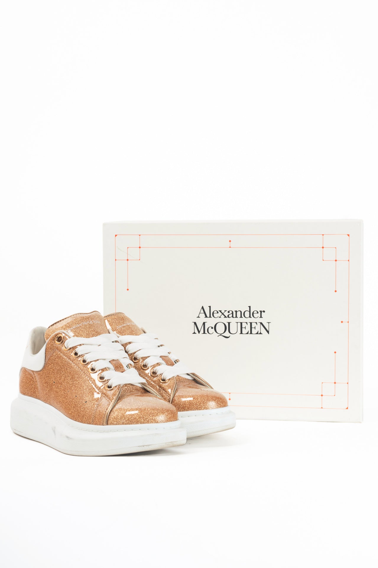 Alexander McQueen Oversized "Rose Gold & White" Glace Glitter Platform Sneakers
