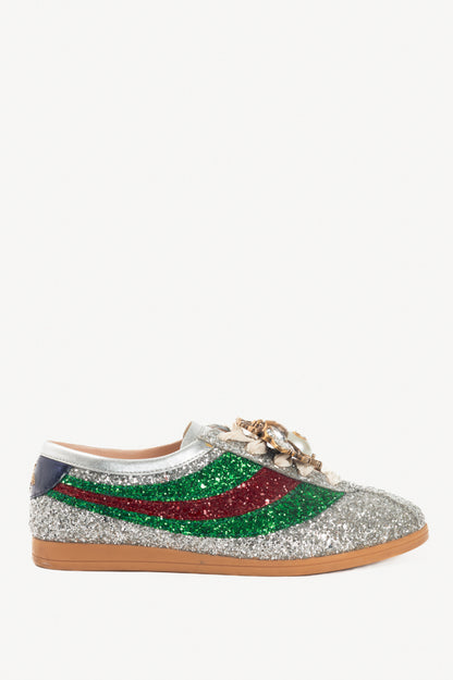 Gucci Falacer Argento Glitter Web-Stripe Bee Sneakers
