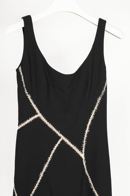 Alexander McQueen Black Stitched-Patchwork Midi Flare-Hem Dress
