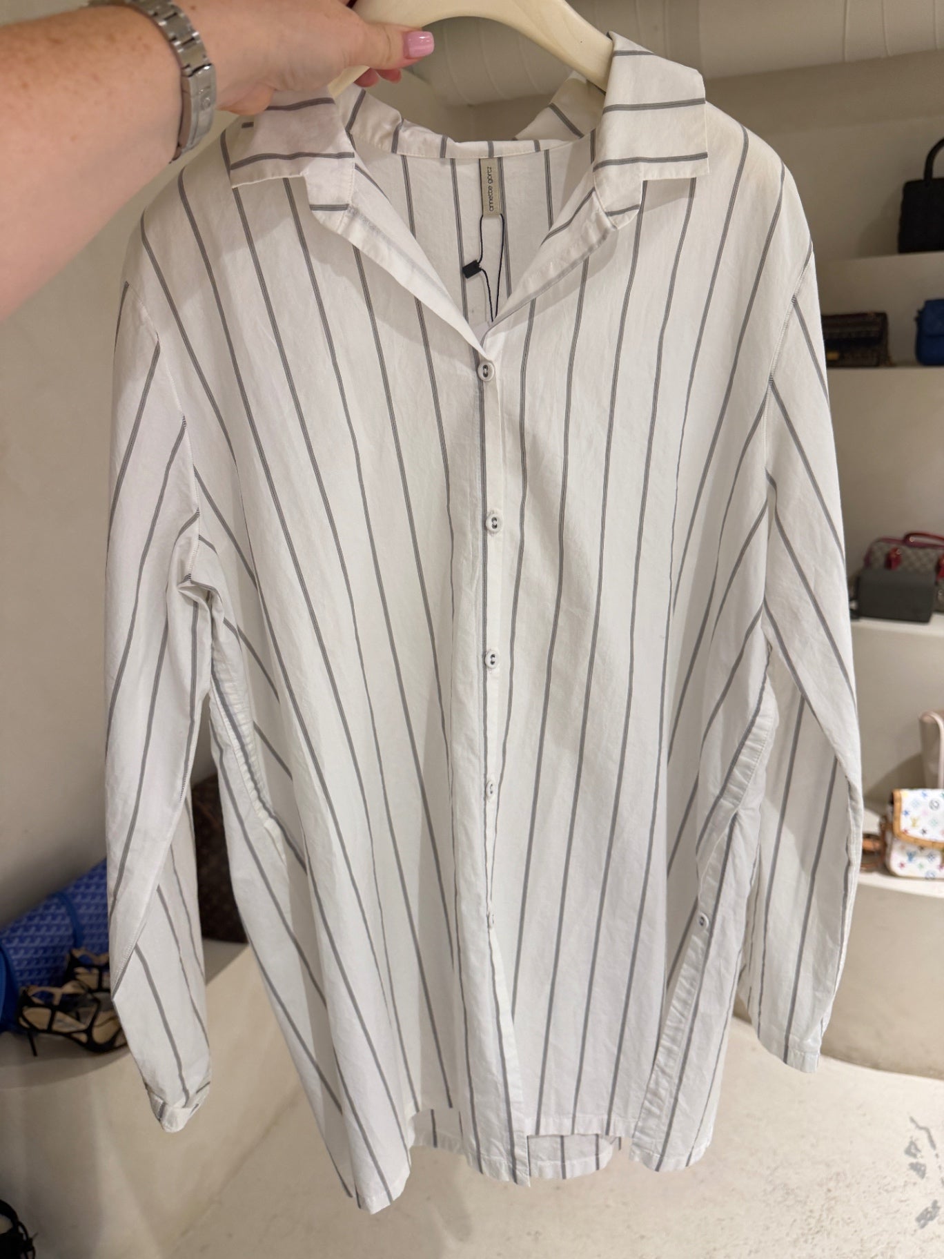 White with Grey stripes Button Up Shirt
