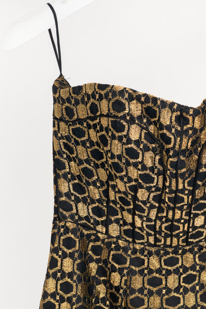 Alexander McQueen SS13 Black & Gold Metallic-Lace Strapless Dress