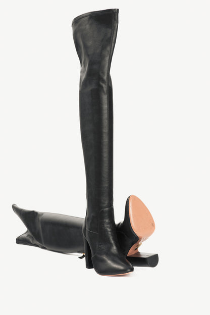 Aquazzura Thigh High 105 Black Stretch Nappa Leather Boots
