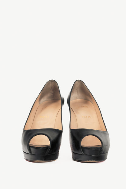 Christian Louboutin Altadama 100 Black Leather Peep-Toe Pumps