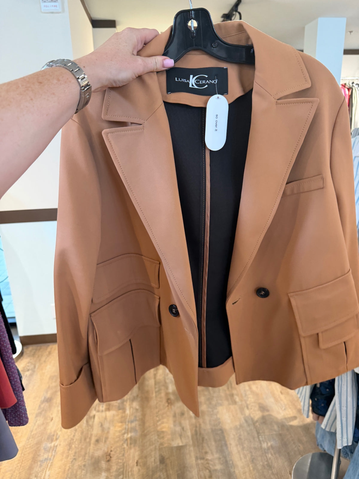 Camel Brown Double-Breasted Utility-Style Jacket