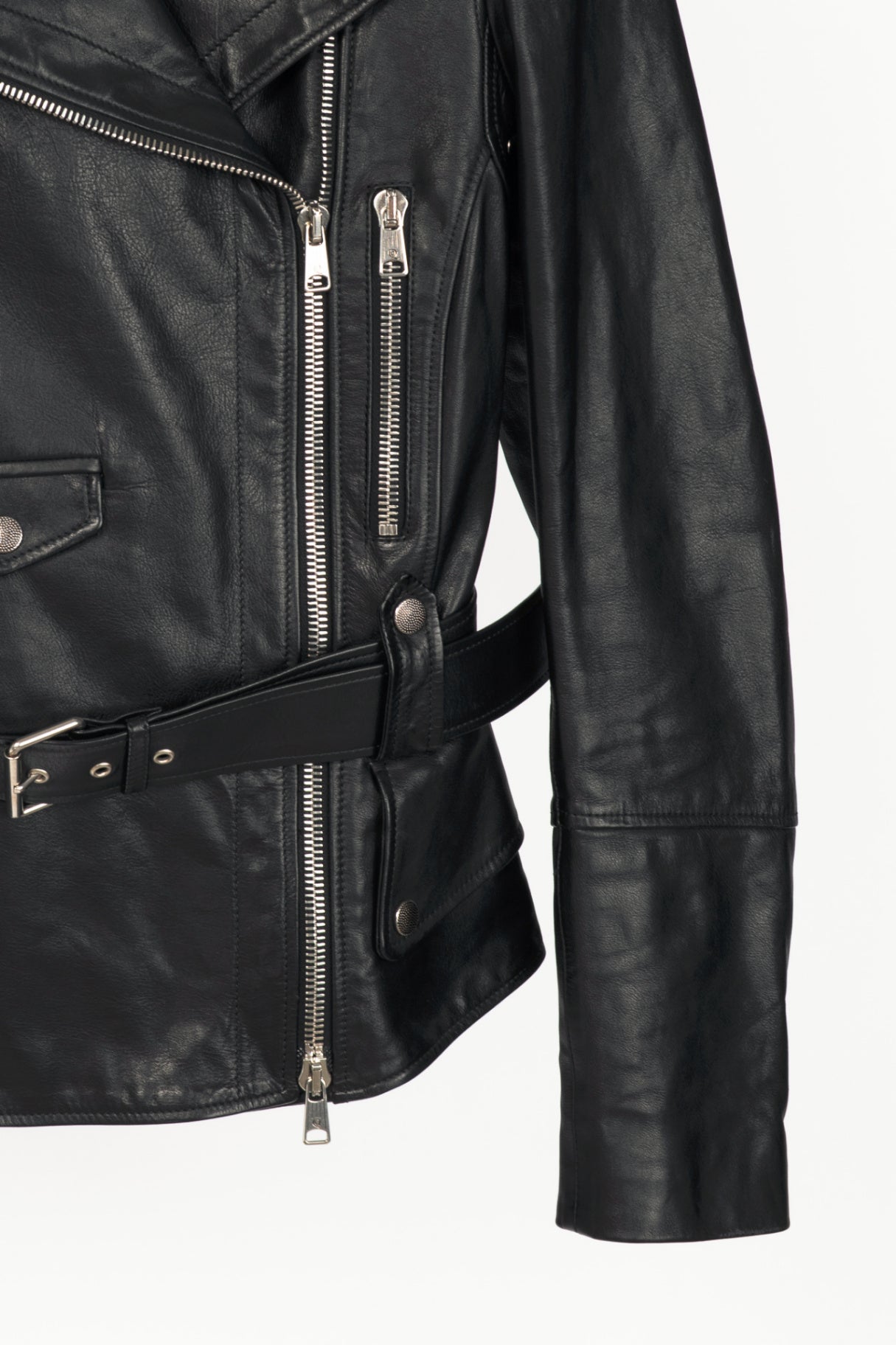 Alexander McQueen Black Leather Belted Peplum Moto Jacket