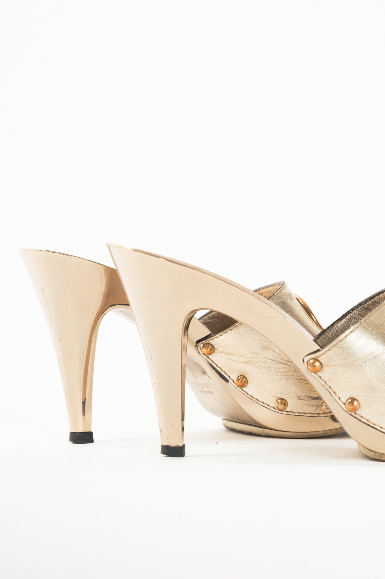 Gucci Metallic Gold Leather GG Mule Sandals