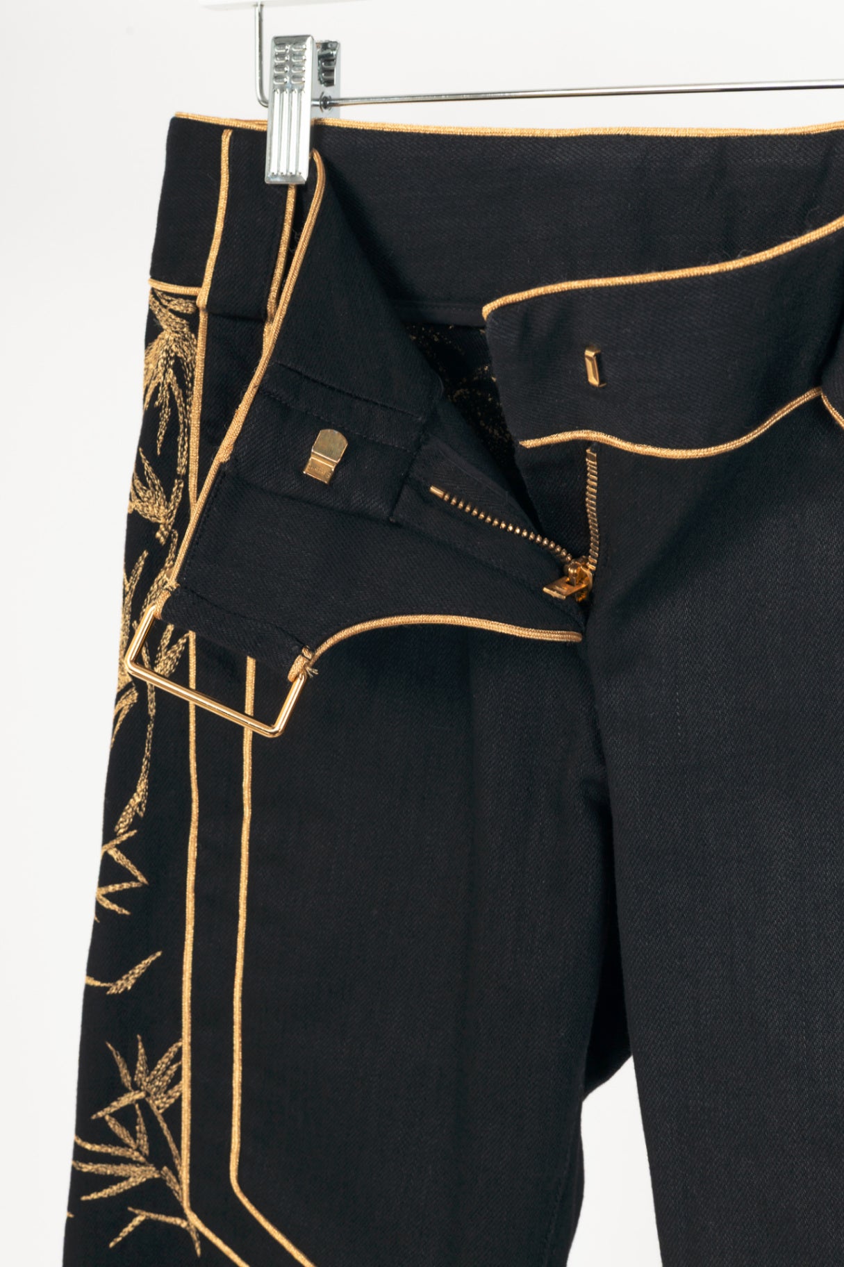 Balmain Black Embroidered Piped Riding-Style Jeans